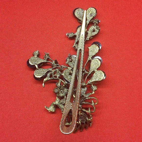 VTG Peacock Hair Clip Claw Purple Acrylic Stones Rhinestones Repaired